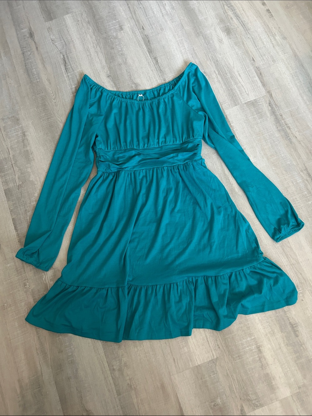 ANRABESS Teal Long Sleeve Ruffle Hem Dress Sz M